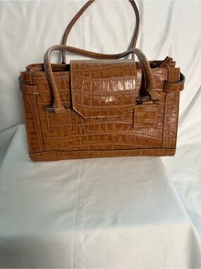Vintage ABACO Paris Croc Embossed Leather Satchel